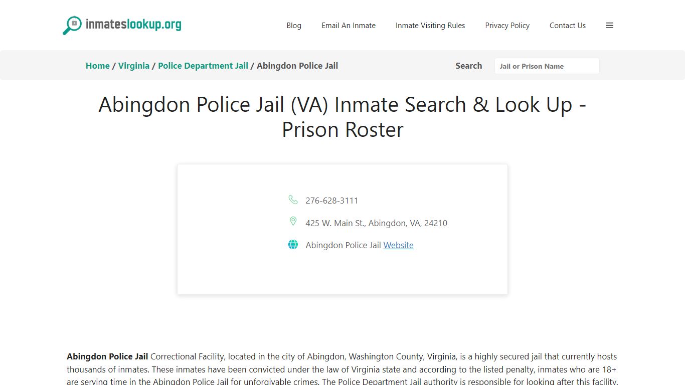 Abingdon Police Jail (VA) Inmate Search & Look Up - Prison Roster