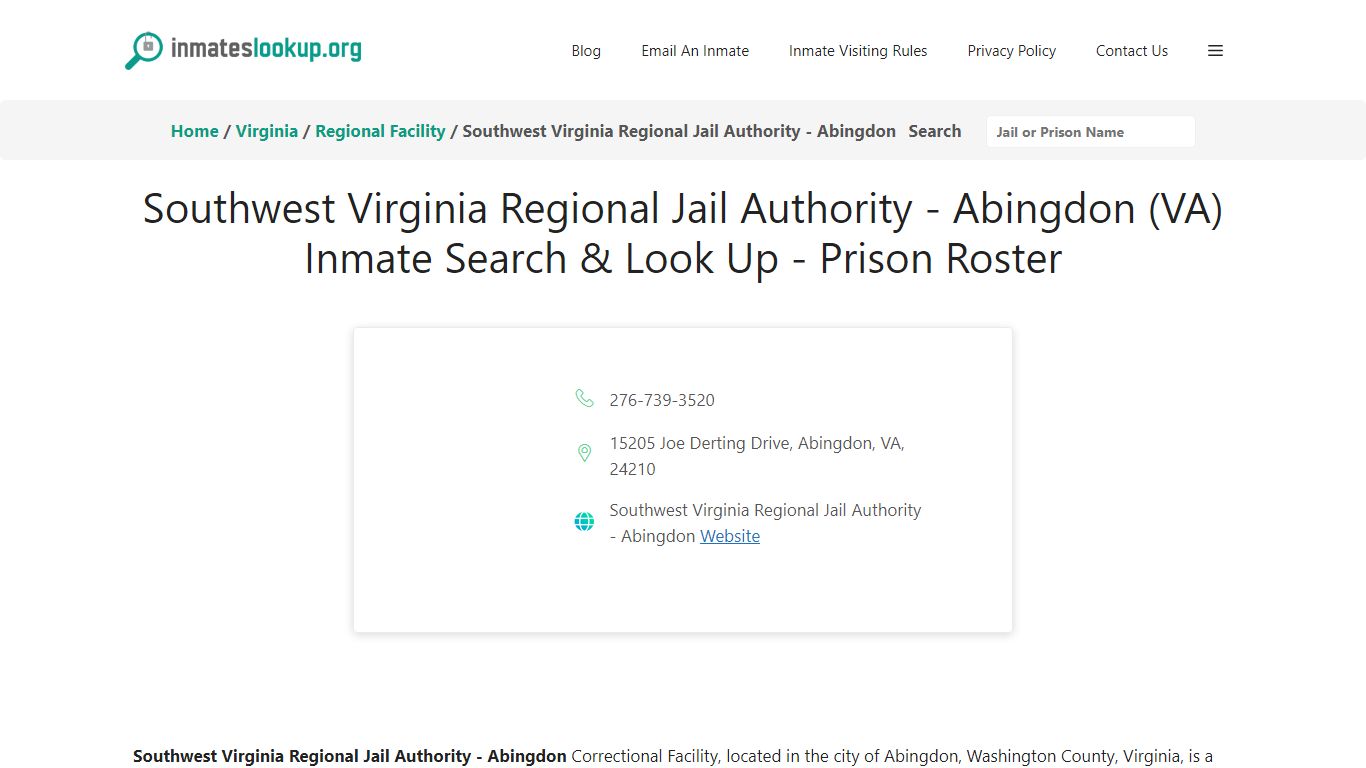 Southwest Virginia Regional Jail Authority - Abingdon (VA) Inmate ...